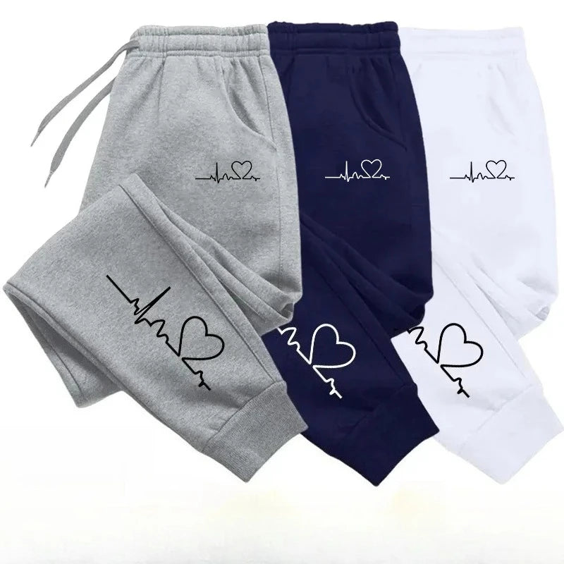 Women's Heart Print Sweatpants Casual High Quality Fitness Trousers Fashionable Baggy Warm PantsStreet Sport Jogging Daily Wear