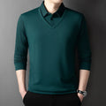 2025 New Men's Casual and Fashionable Long Sleeved Solid Color Fake Two-piece Polo Shirt Business All Season Versatile Top