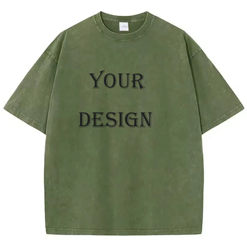 Unisex Cotton Washed Tshirt Customized Printed T Shirt Harajuku Top DIY Your Like Photo or Logo T-shirt Fashion Custom Top