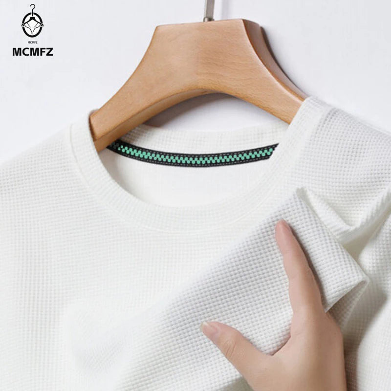 New Summer Waffle Round Neck Short Sleeved T-shirt for Men's Short Sleeved Top