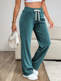Women's Drawstring Waist Corduroy Straight Leg Casual Pants, Fashion Retro Style Sweatpants For Spring/Autumn