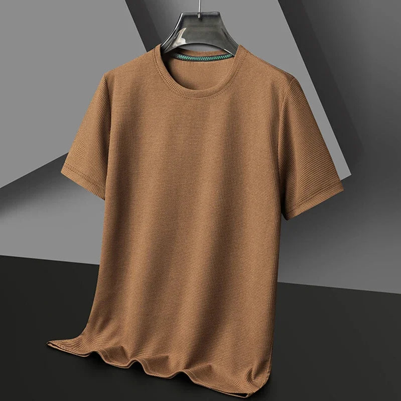 New Summer Waffle Round Neck Short Sleeved T-shirt for Men's Short Sleeved Top