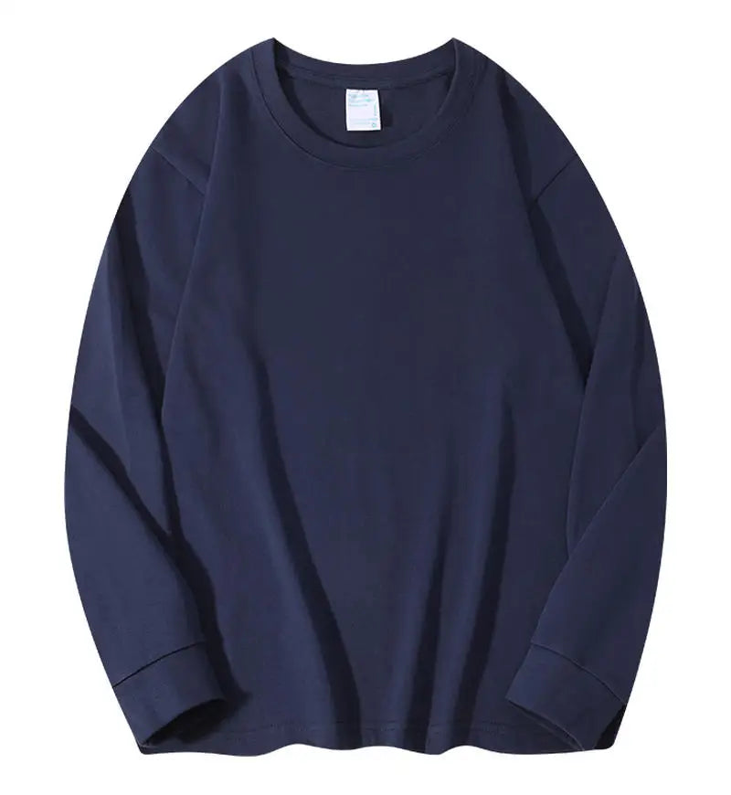 DIY LOGO Custom 300GSM 100% Cotton Heavyweight Autumn Long Sleeves T Shirt for Men Shirt O-Neck White Tops Oversized Men's