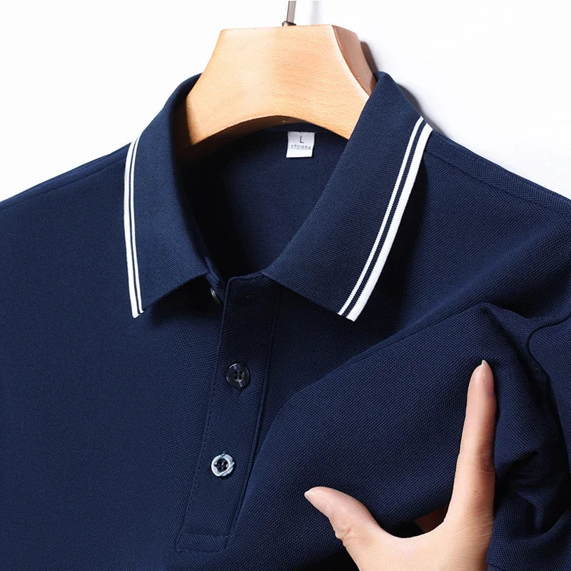 2025 New Men's Business Casual Short Sleeved Shirt Solid Color Polo Shirt Fashionable Breathable Comfortable Versatile Top