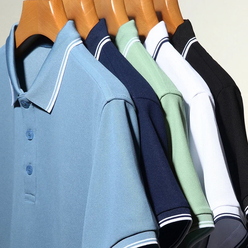 2025 New Men's Business Casual Short Sleeved Shirt Solid Color Polo Shirt Fashionable Breathable Comfortable Versatile Top