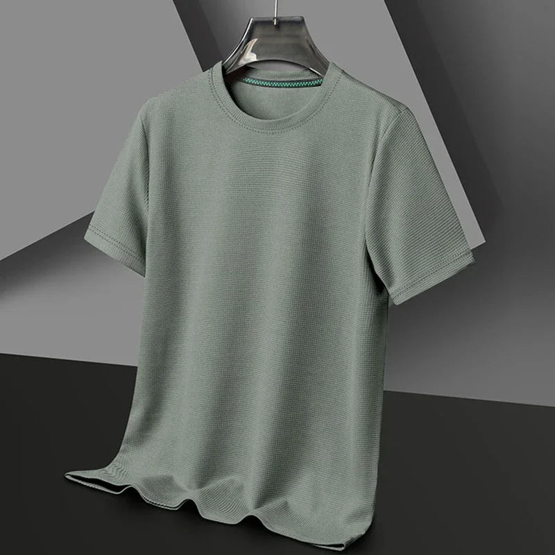New Summer Waffle Round Neck Short Sleeved T-shirt for Men's Short Sleeved Top