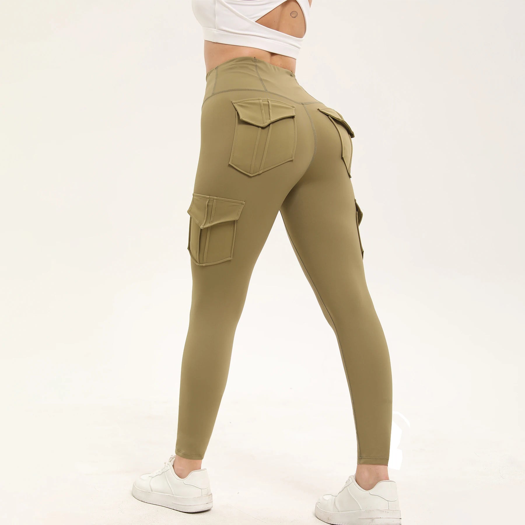 Women's Solid Color Gym Leggings High Waisted Fitness Yoga Pants Practical Pocket Stretch Outdoors Sports Cargo Styles Pants