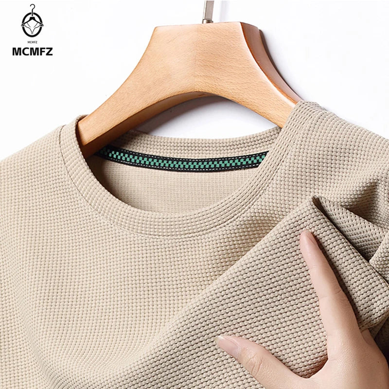 New Summer Waffle Round Neck Short Sleeved T-shirt for Men's Short Sleeved Top