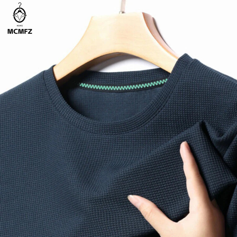 New Summer Waffle Round Neck Short Sleeved T-shirt for Men's Short Sleeved Top