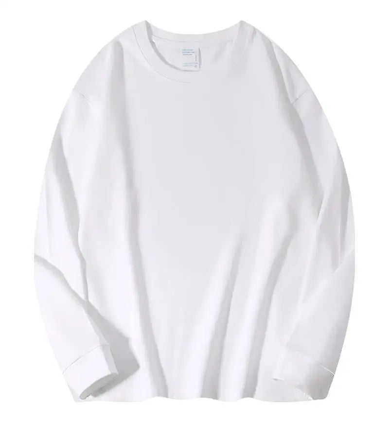 DIY LOGO Custom 300GSM 100% Cotton Heavyweight Autumn Long Sleeves T Shirt for Men Shirt O-Neck White Tops Oversized Men's