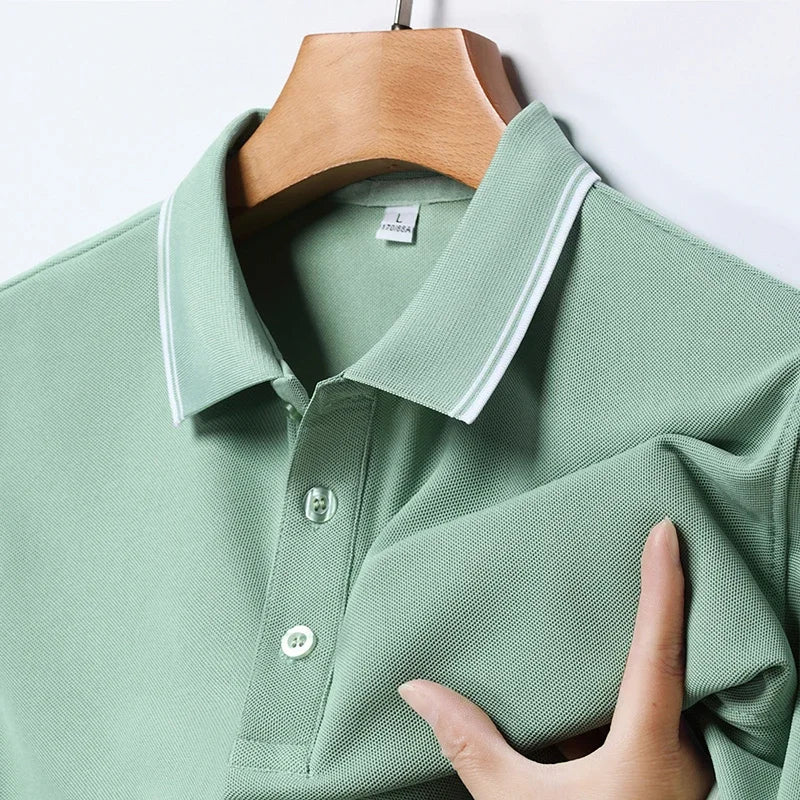 2025 New Men's Business Casual Short Sleeved Shirt Solid Color Polo Shirt Fashionable Breathable Comfortable Versatile Top