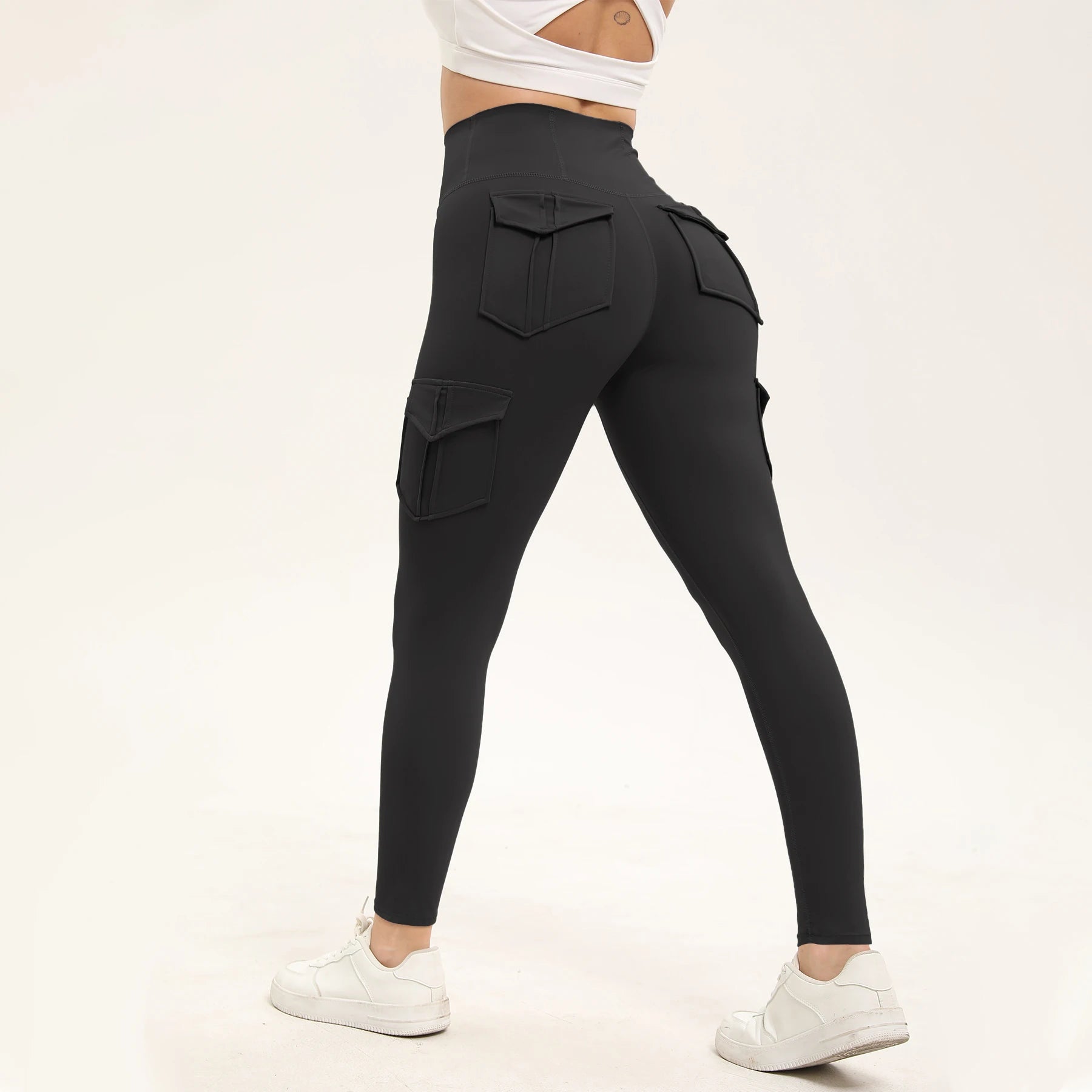 Women's Solid Color Gym Leggings High Waisted Fitness Yoga Pants Practical Pocket Stretch Outdoors Sports Cargo Styles Pants