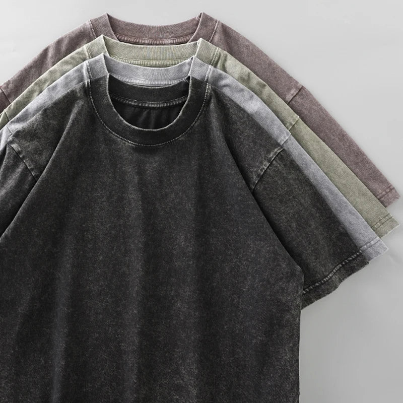 DUKEEN Men's Batiks Vintage Washed T Shirts Summer 100% Cotton Fabric Casual Loose Fit Tops Men's Clothing Multi-Color Option