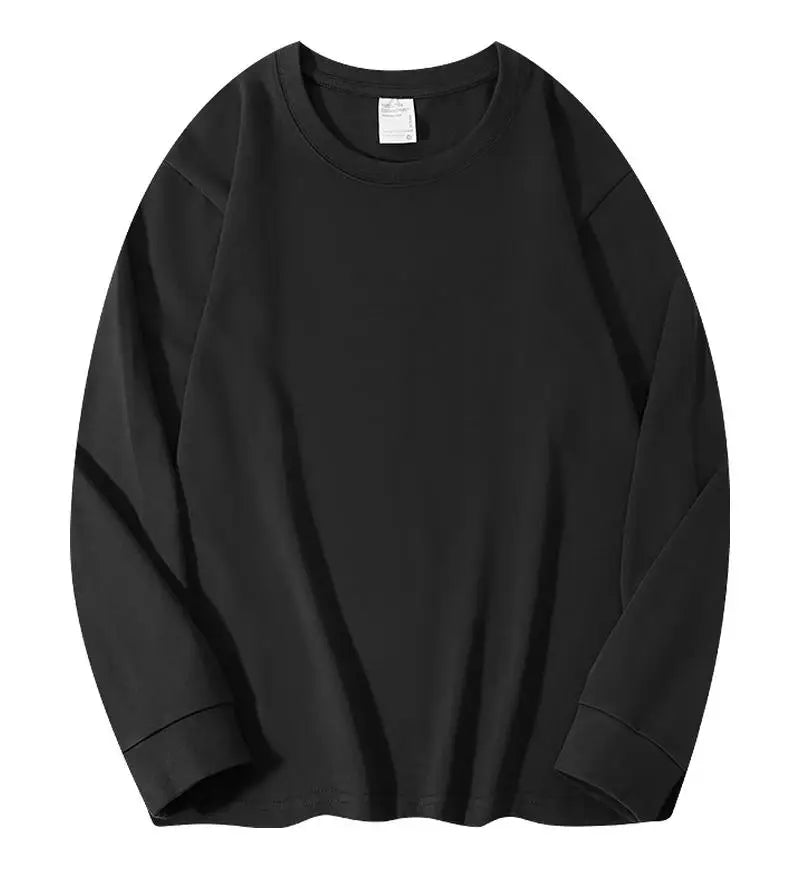 DIY LOGO Custom 300GSM 100% Cotton Heavyweight Autumn Long Sleeves T Shirt for Men Shirt O-Neck White Tops Oversized Men's