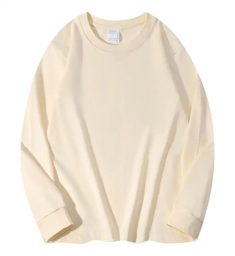 DIY LOGO Custom 300GSM 100% Cotton Heavyweight Autumn Long Sleeves T Shirt for Men Shirt O-Neck White Tops Oversized Men's