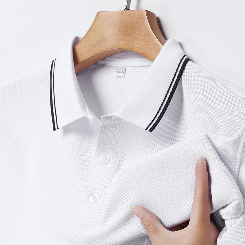 2025 New Men's Business Casual Short Sleeved Shirt Solid Color Polo Shirt Fashionable Breathable Comfortable Versatile Top