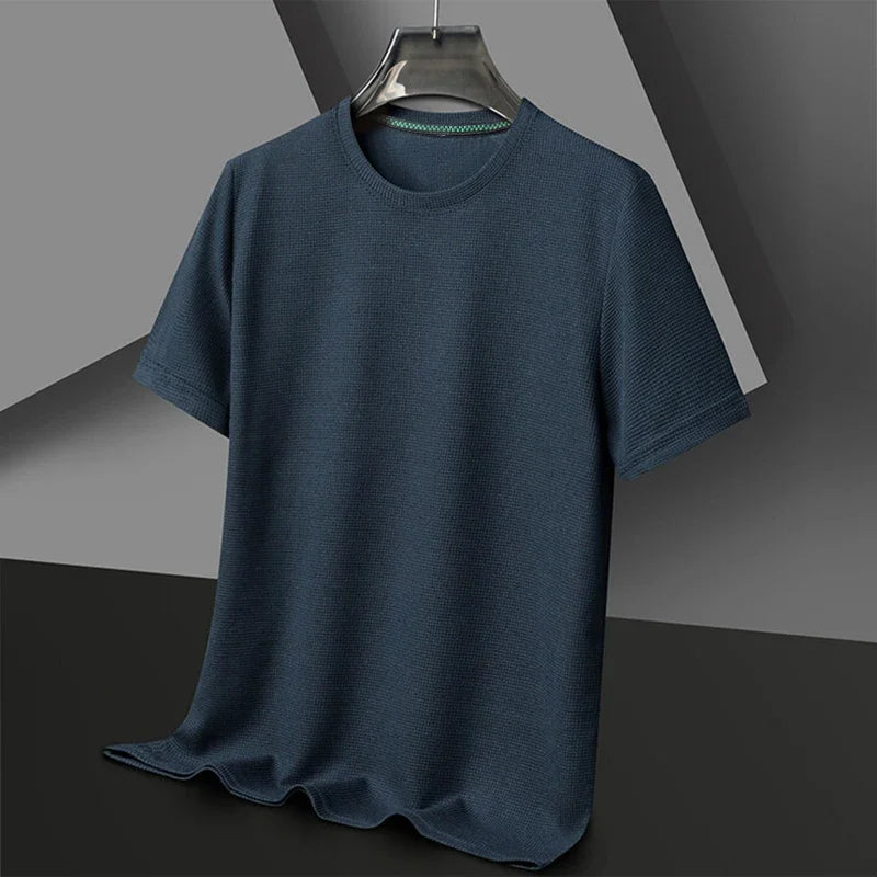 New Summer Waffle Round Neck Short Sleeved T-shirt for Men's Short Sleeved Top