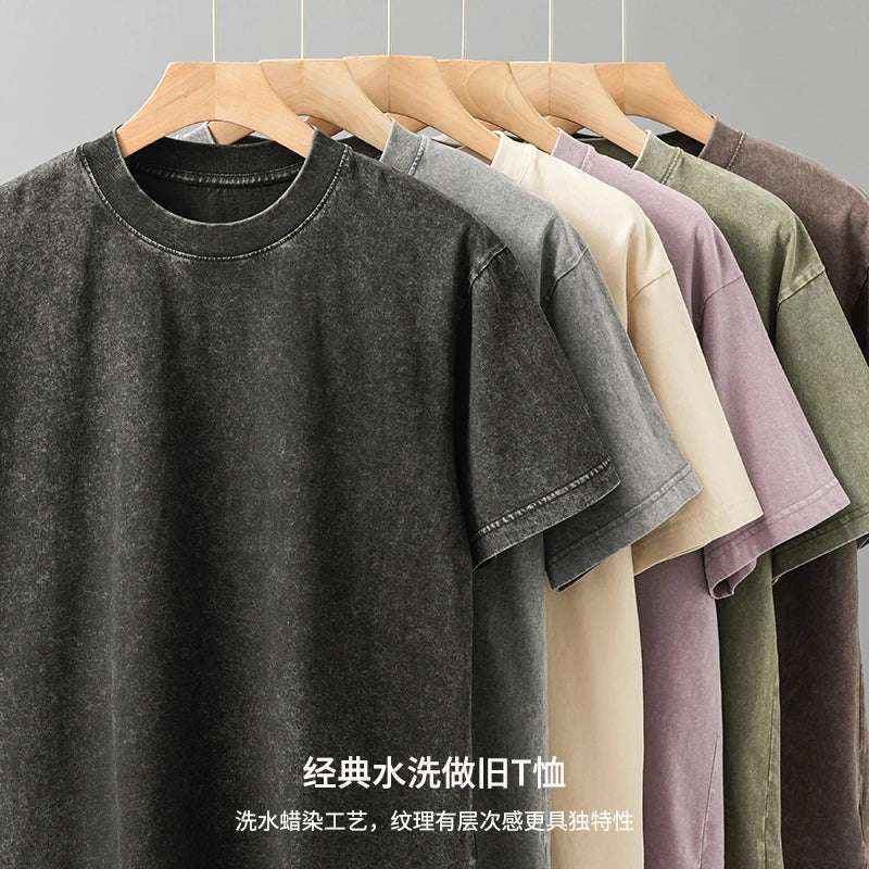 DUKEEN Men's Batiks Vintage Washed T Shirts Summer 100% Cotton Fabric Casual Loose Fit Tops Men's Clothing Multi-Color Option